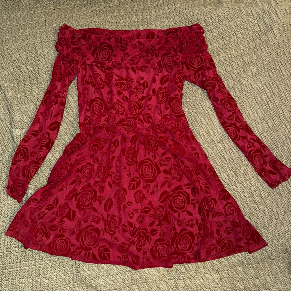 Wild Fable Red Off-Shoulder Bishop Sleeve Dress